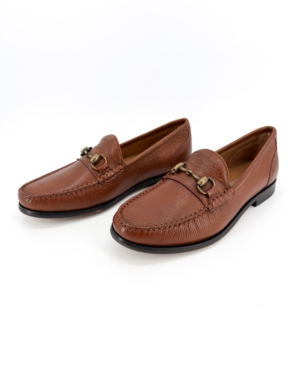 Donald Pliner Nickolas Mens Leather Horsebit Dress Loafers Whiskey Brown 7 NEW